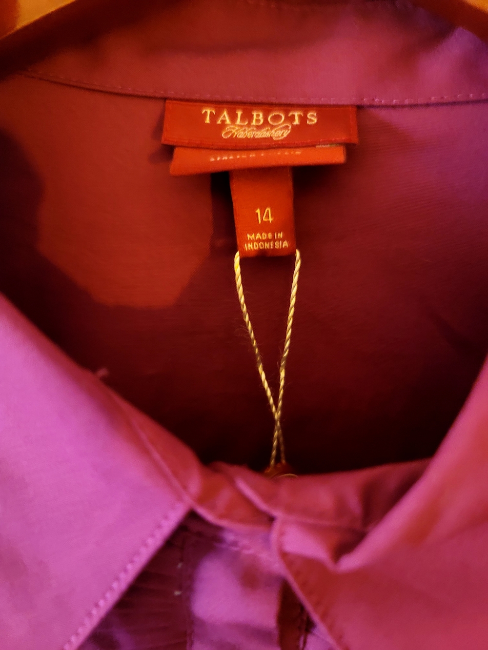 Talbots Purple-Magenta Ruffled Button-Down Shirt Size 14 - Picture 4 of 4
